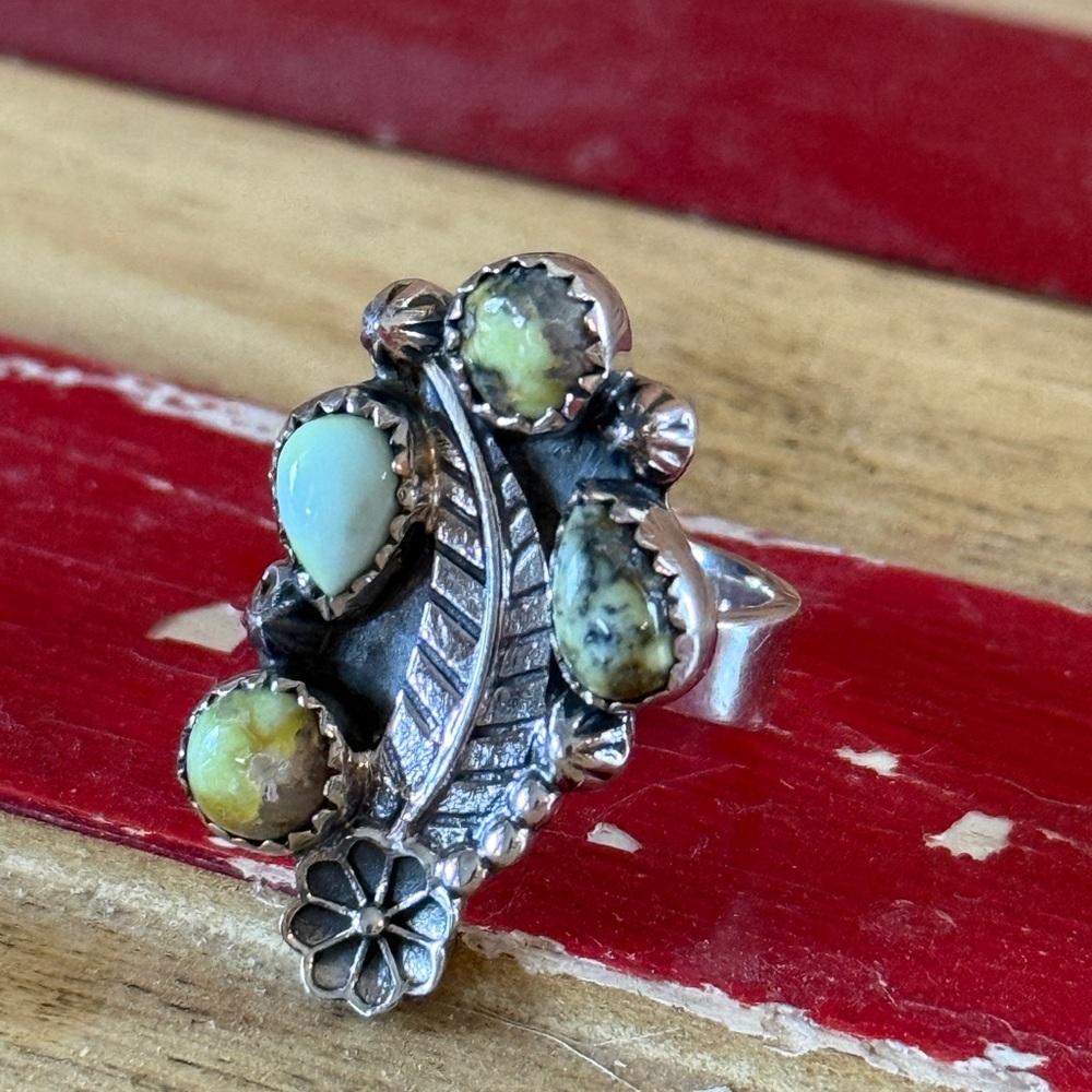 Nizhone feather bohemian palomino turquoise sterling silver adjustable ring